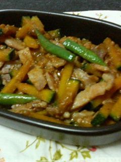 かぼちゃといんげん豚肉の味噌炒め-レシピのメイン写真