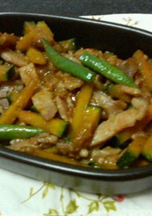 かぼちゃといんげん豚肉の味噌炒め-レシピのメイン写真