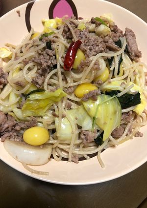 ぎんなんとひき肉のアンチョビパスタ-レシピのメイン写真