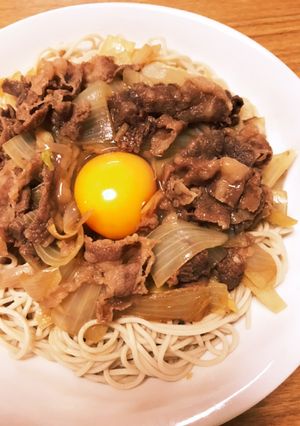 牛丼の具のせ温ったかぶっかけそば-レシピのメイン写真