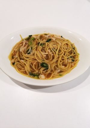 時短！サラダチキンのガリバタ醤油パスタ-レシピのメイン写真