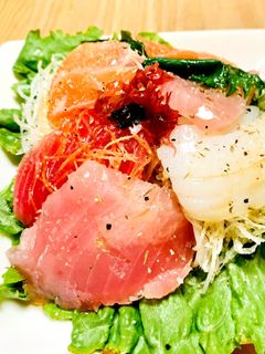 お刺身の胡麻油とクレソルがけ♪-レシピのメイン写真