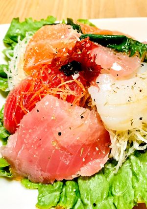 お刺身の胡麻油とクレソルがけ♪-レシピのメイン写真