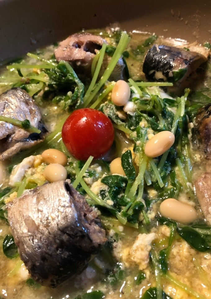 サバ缶と豆苗の卵とじ-レシピのメイン写真