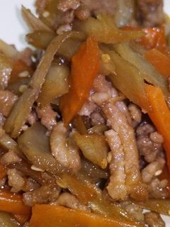 生姜でピリッ♪ひき肉とごぼうのきんぴら☆-レシピのメイン写真