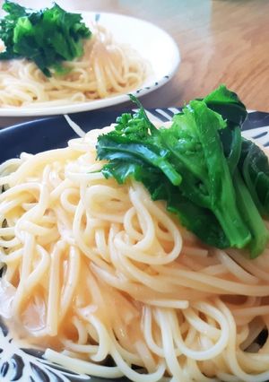 ケール花芽のたらこクリームパスタ-レシピのメイン写真