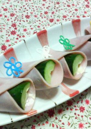 お弁当にも♪✿胡瓜の❀梅マヨ✿ハム巻き-レシピのメイン写真