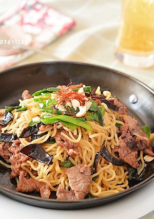 パワーアップ！牛肉とニラの中華風焼きそば-レシピのメイン写真