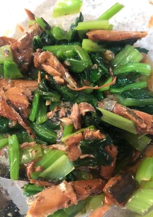 小松菜とサンマ蒲焼缶の和え物-レシピのメイン写真