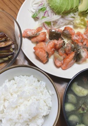 鮭マヨとナスの味噌汁と焼きナスのポン酢-レシピのメイン写真