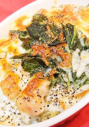 明日葉とベーコンの和風昆布だしグラタン♪-レシピのメイン写真