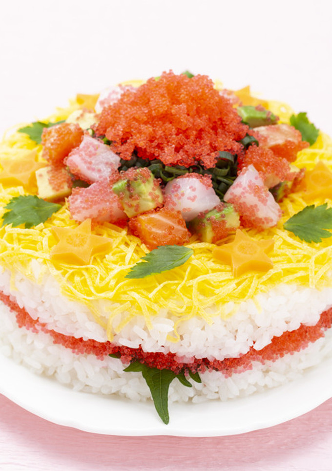子どもと！ケーキ仕立ての華やかちらし寿司-レシピのメイン写真