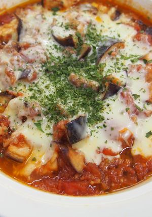 電子レンジDEなすとひき肉のトマトソース-レシピのメイン写真