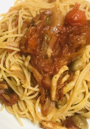 トマト缶ベースの野菜トマトソースパスタ-レシピのメイン写真