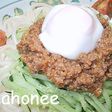 手抜き料理@肉味噌うどんon温泉卵ღ