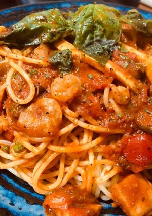 簡単！エビとベーコンの辛味トマトパスタ-レシピのメイン写真