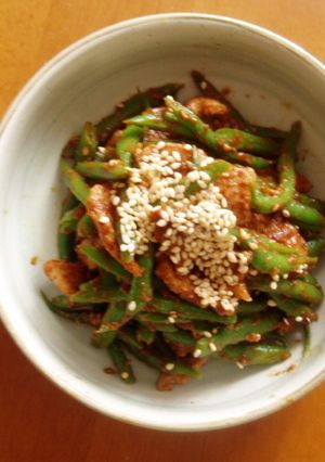 ヘルシー！いんげんと豚肉のごま味噌和え！-レシピのメイン写真