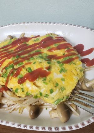 免疫！キノコもやしふわとろニラ玉オムレツ-レシピのメイン写真