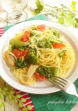 春の食卓♪鶏むね肉と菜花の和風スパゲティ-レシピのメイン写真
