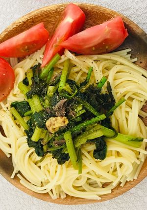 春菊とほうれん草のパスタ-レシピのメイン写真