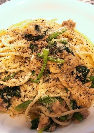 ほうれん草とツナのカルボナーラ風パスタ-レシピのメイン写真