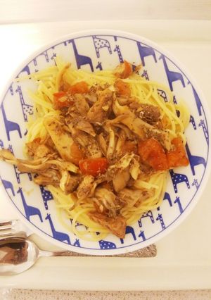 サバとトマトと舞茸の和風パスタ-レシピのメイン写真