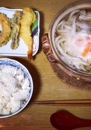 今日のお昼ご飯！鍋焼きうどん定食-レシピのメイン写真