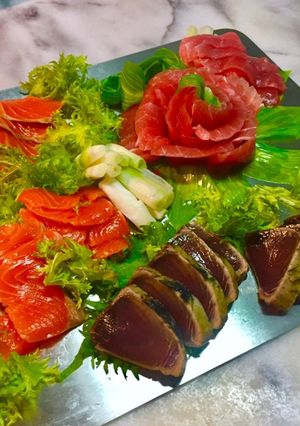 まぐろサーモン鰹のタタキわさび菜うるい-レシピのメイン写真