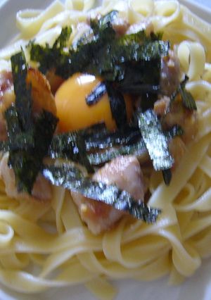 鶏の味噌漬けの親子パスタ。-レシピのメイン写真
