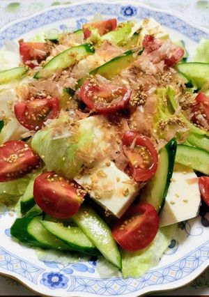 暑い日夕飯簡単レタストマト胡瓜豆腐サラダ-レシピのメイン写真