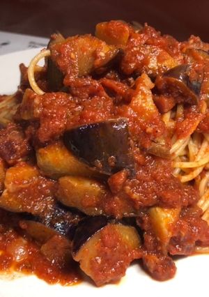 ナスがゴロゴロのトマトソースパスタ-レシピのメイン写真