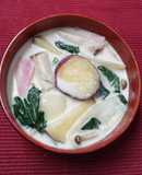 薩摩芋と法蓮草の食べる味噌ミルクスープ
