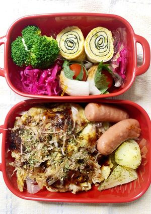 9/19ﾖｯﾁｬﾝ☆ふわふわお好み焼き弁当-レシピのメイン写真