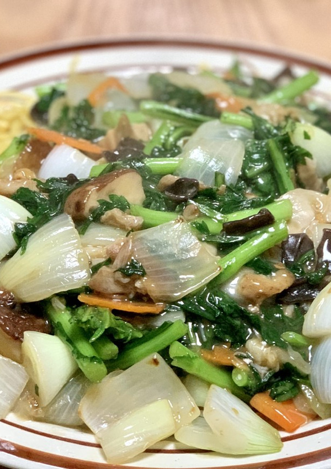 春菊と残り物野菜で【簡単】かた焼きそば-レシピのメイン写真