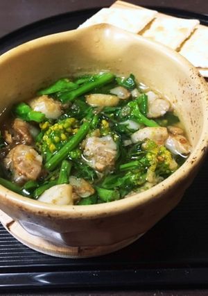 春味♪菜の花とホタテのアヒージョ-レシピのメイン写真