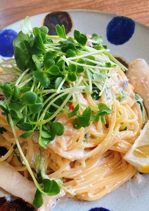 カイワレとエリンギの明太子クリームパスタ-レシピのメイン写真