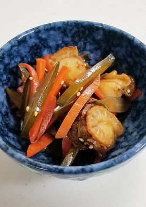 ベビーホタテと茎わかめの煮物-レシピのメイン写真