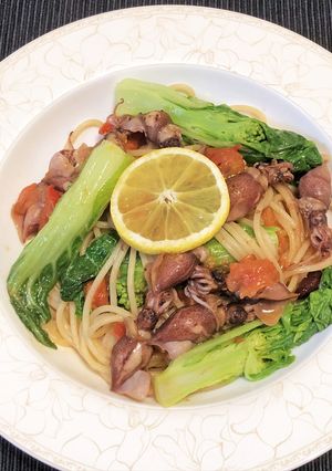 ホタルイカと菜の花（白菜）のパスタ-レシピのメイン写真