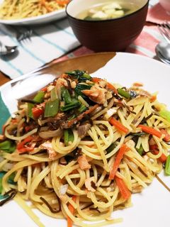 鮭と塩昆布と余り野菜のパスタ-レシピのメイン写真