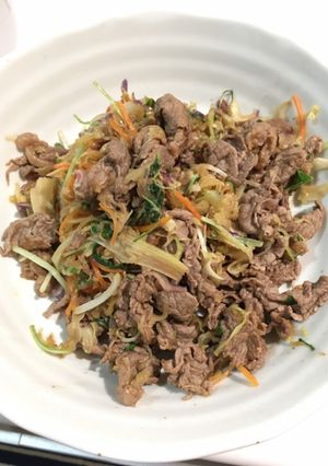 牛肉とカットサラダで炒め物-レシピのメイン写真
