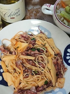 ホタルイカとたけのこのアヒージョパスタ-レシピのメイン写真