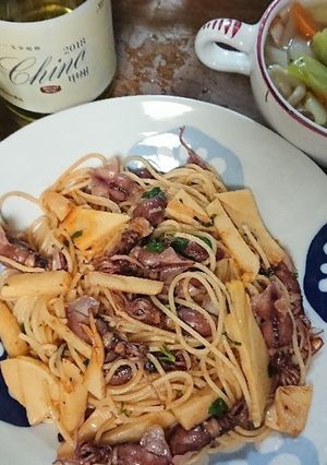ホタルイカとたけのこのアヒージョパスタ-レシピのメイン写真