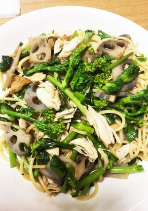 蓮根ササミと菜の花の和風パスタ-レシピのメイン写真
