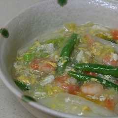 รูปของ エビと白菜の卵とじ♪