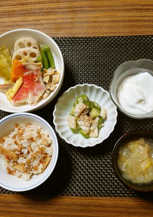 ヨウサマの減塩朝食春野菜と魚貝の煮込み㉟-レシピのメイン写真