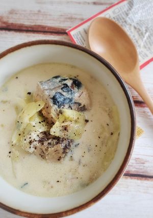 サバ缶と春キャベツの豆乳スープ-レシピのメイン写真