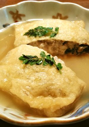 蕗の薹味噌そぼろ入り巾着煮　トマトで味変-レシピのメイン写真