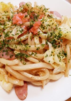 ウインナーとキャベツのマヨ醤油焼きうどん-レシピのメイン写真