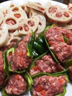 蓮根のはさみ焼きとピーマンの肉詰め!-レシピのメイン写真