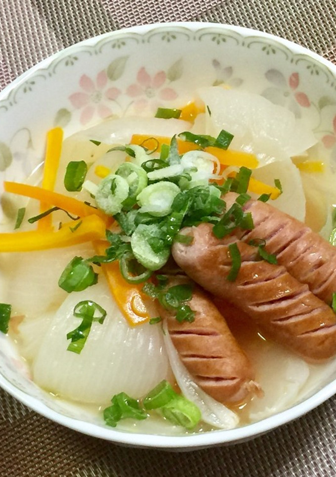 新玉ねぎとソーセージの梅肉煮-レシピのメイン写真